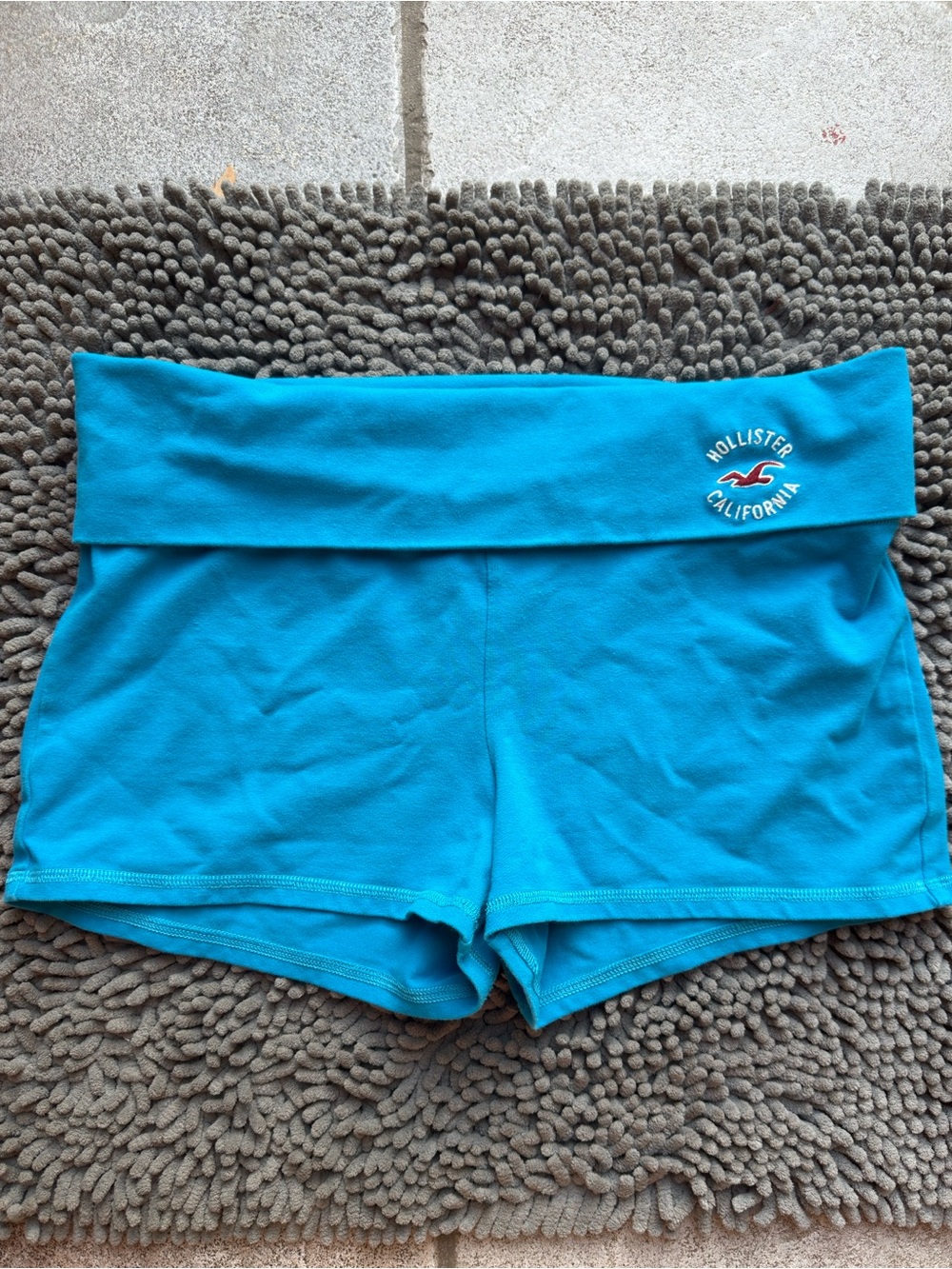 Hollister Women's Turquoise Fold-Over Waist Bike Shorts